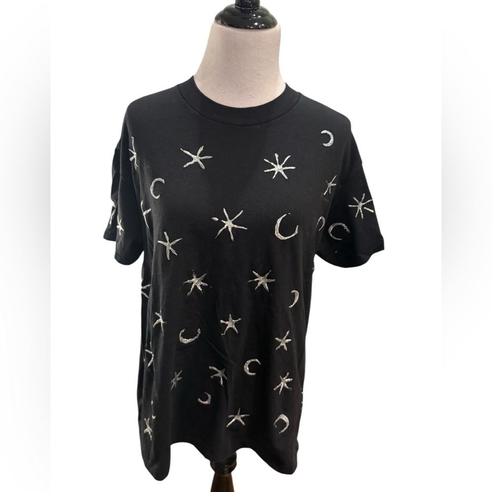 Jacques Moret Ultra Vintage Single Stitch Tee Shirt Black w/Silver Stars & Moons
